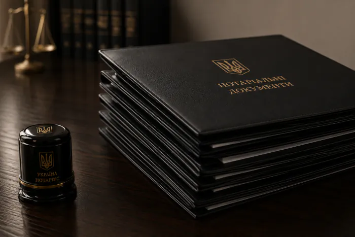 A stack of notarial documents and a seal