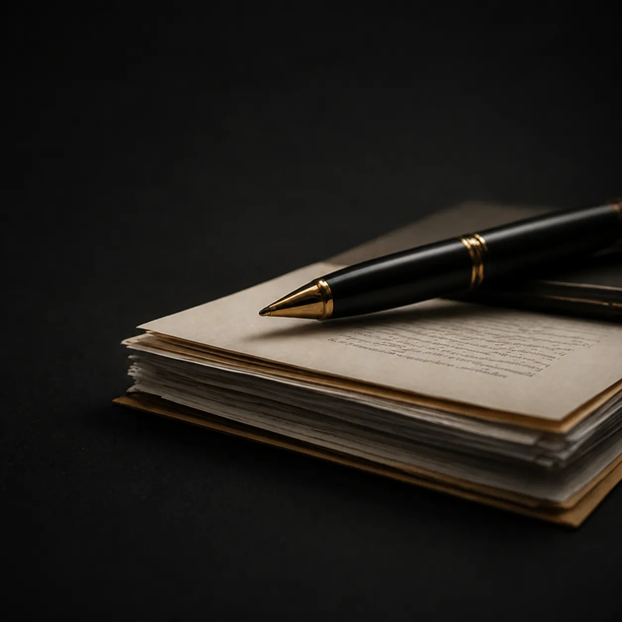 A pen on a stack of notarial documents
